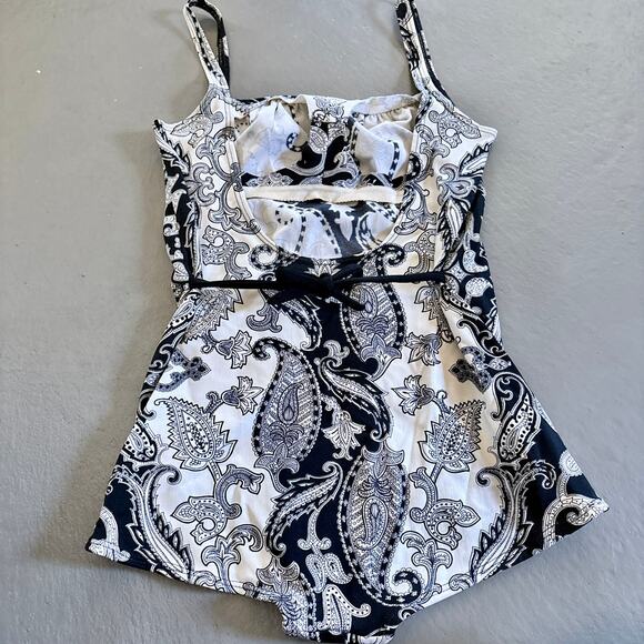 Vintage One Piece Swimsuit Paisley Black and White Jantzen Waist Tie Size S/M - Picture 7 of 14